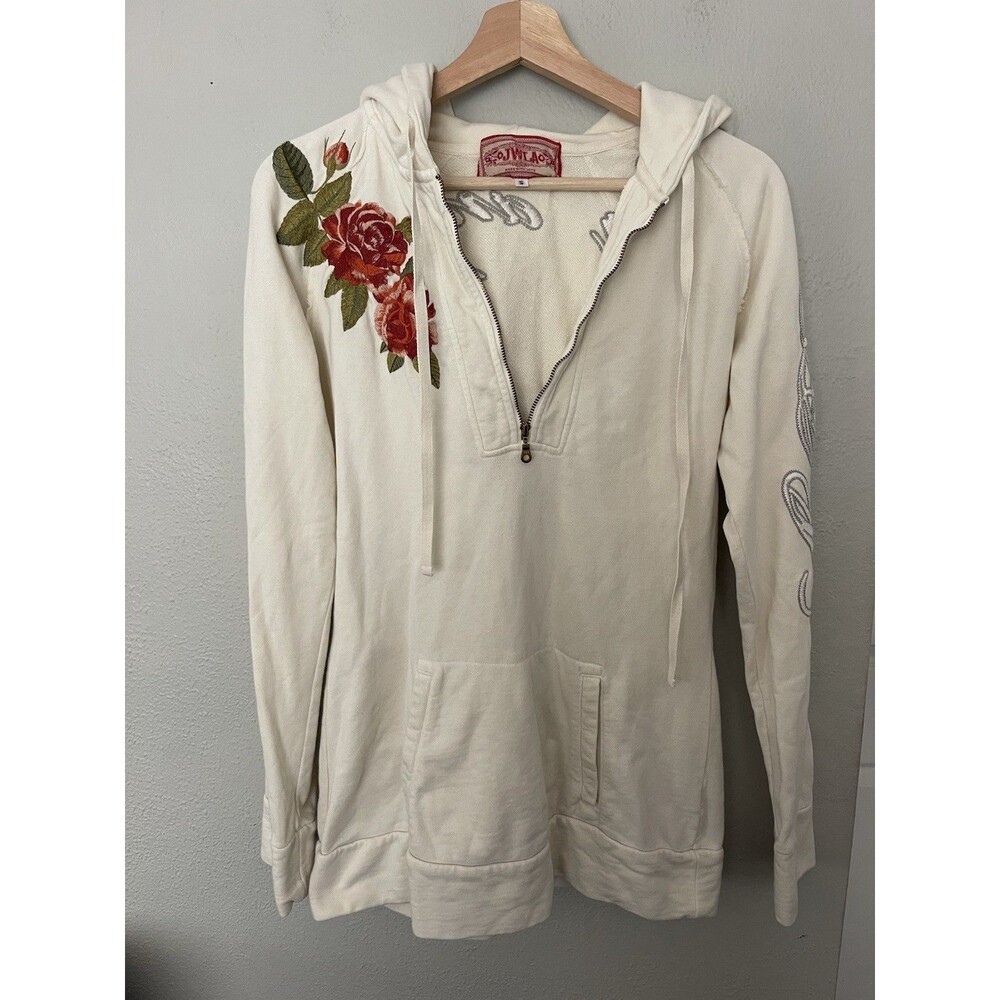 Jonhny Was Hoodie Womens S Embroidered Half  Zip Floral  Boho Festival